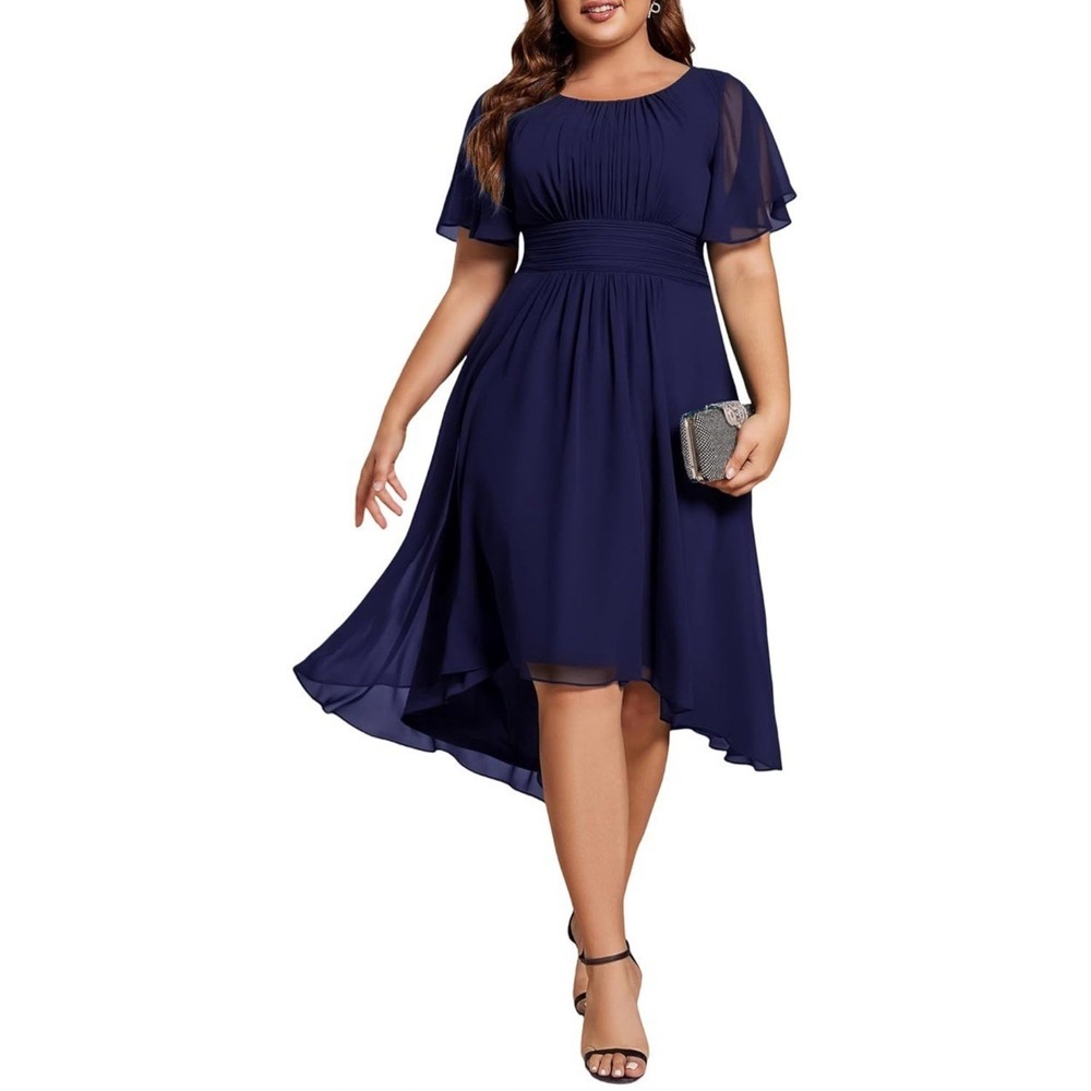 NWT Ever Pretty Women's A Line‎ Midi Formal Cocktail Dress - Navy Blue - Size 14